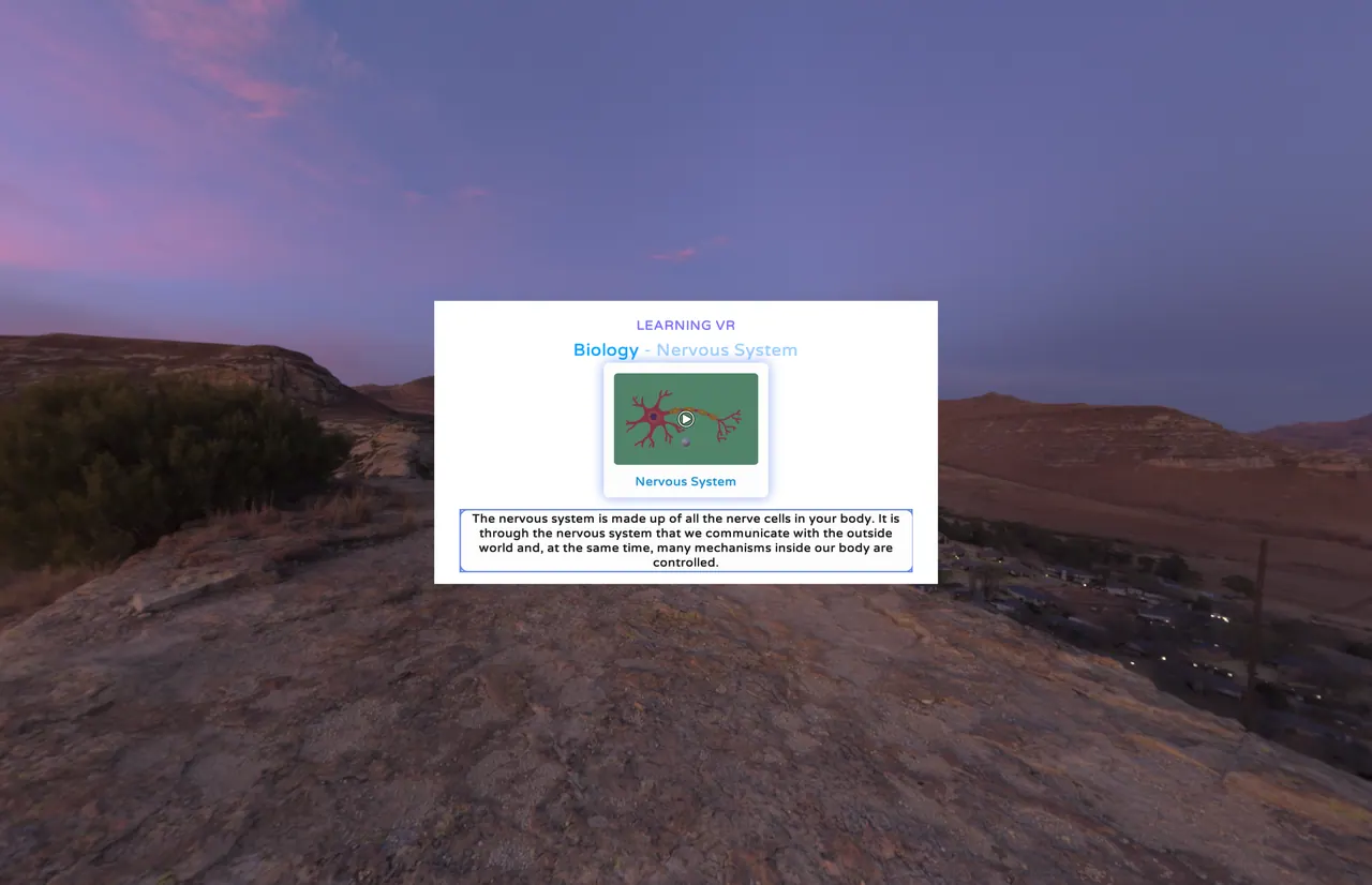 IRA VR learning module presented inside a panoramic immersive landscape