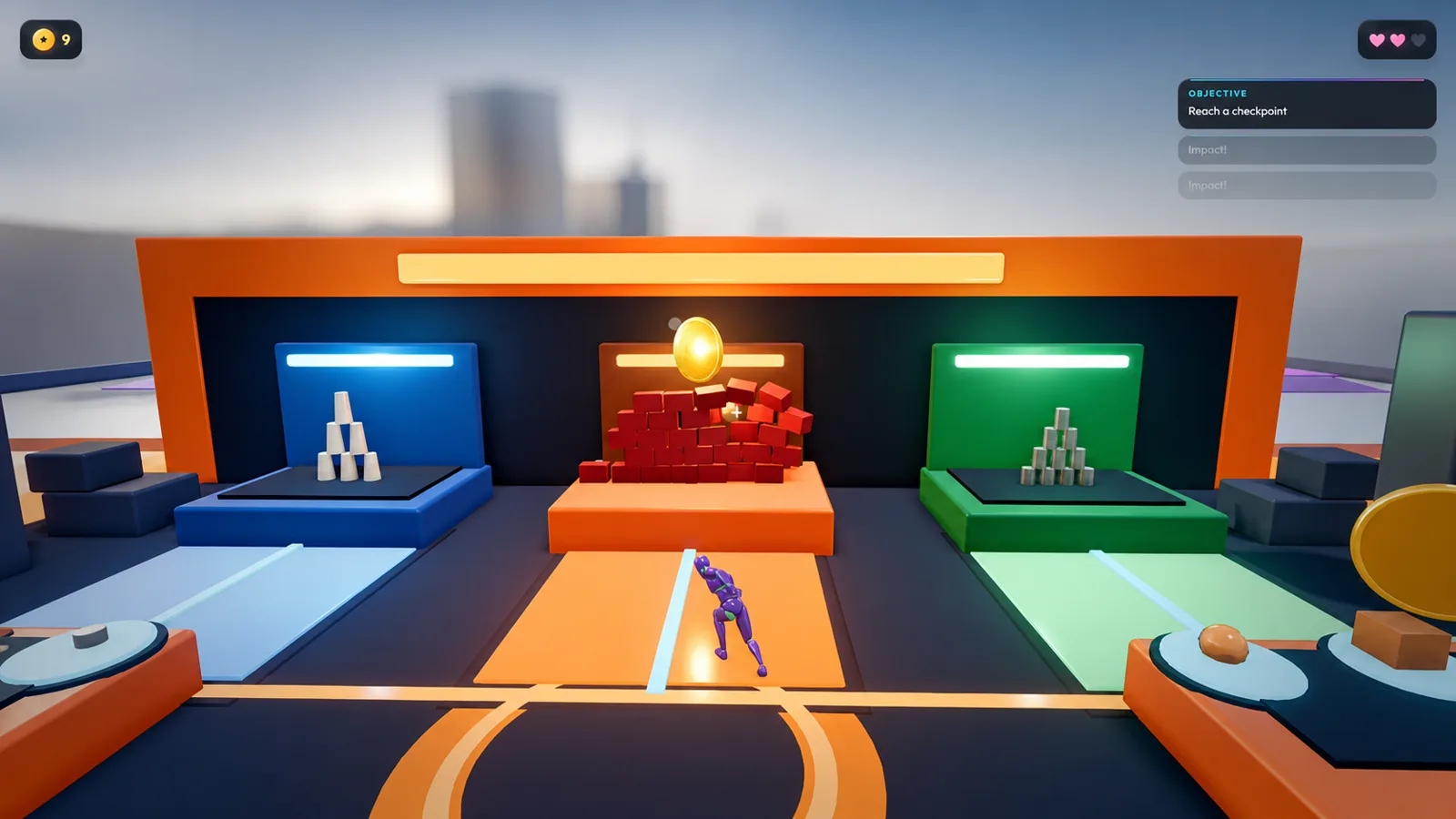 Kinema target arena station demonstrating gameplay systems and visual effects