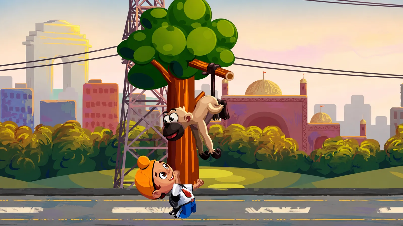 Oye Tippa Run character collecting coins across a colorful Indian city