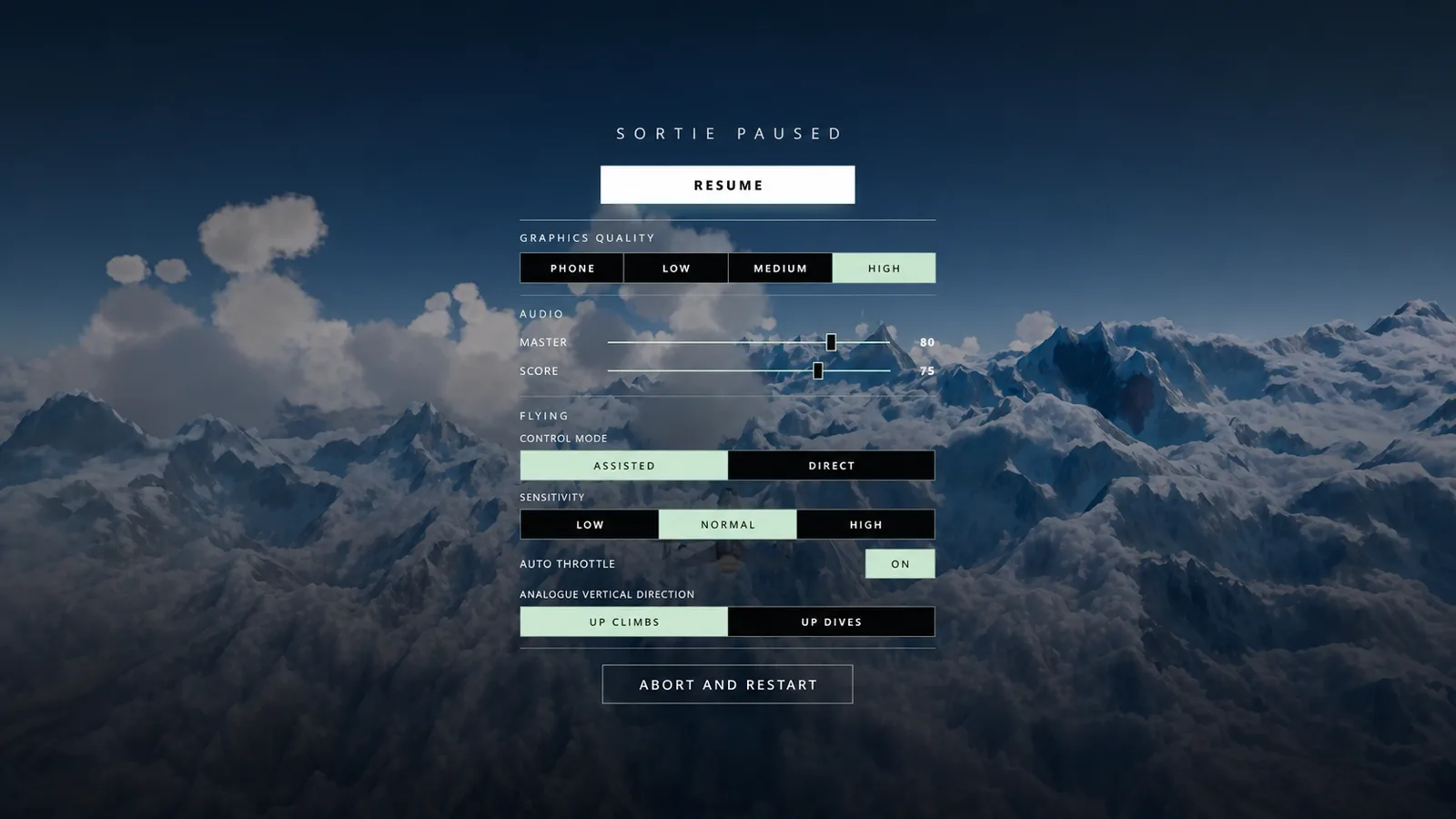 Safed Sagar cockpit interface with flight instruments over the mountain landscape