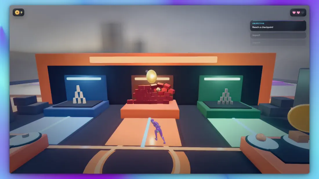 Kinema browser gameplay with an obstacle course and live objective