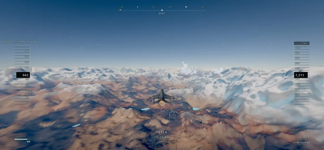 Safed Sagar cruising over procedurally generated mountain terrain