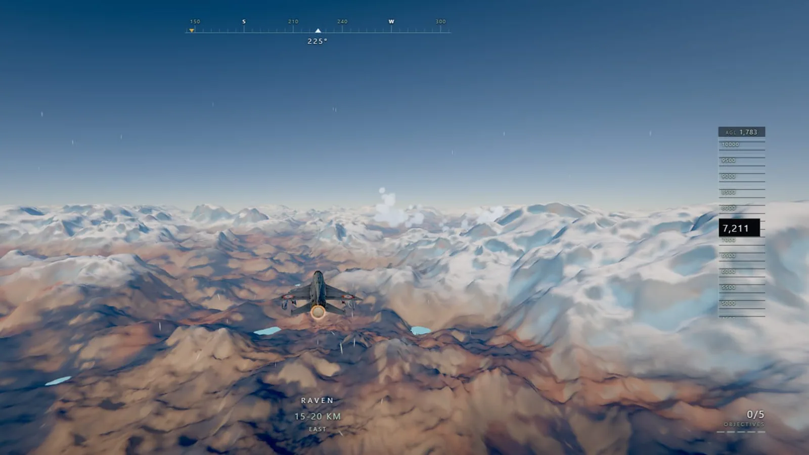 Safed Sagar aircraft cruising above mountain terrain